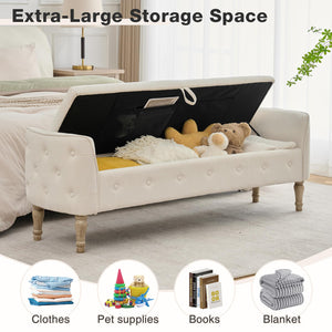 67" King Size Storage Bench with Hidden Storage & Wood Legs