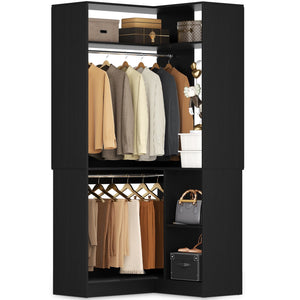L-Shaped Corner Closet System with Shelves & Hanging Rods