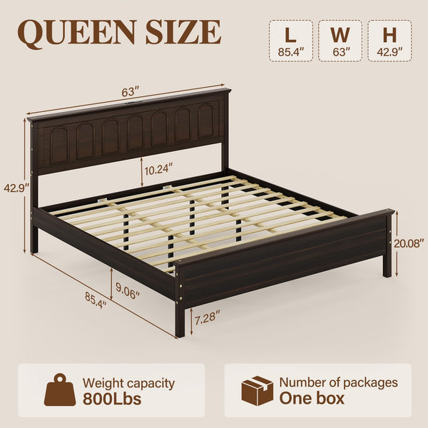 Queen Bed Frame with Headboard, LED Lights & Charging Ports