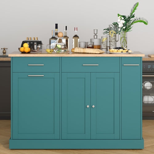 53" Rolling Kitchen Island with Trash Can Storage & Spice Rack