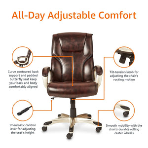 Executive High Back Office Chair with Padded Armrests & 360° Swivel