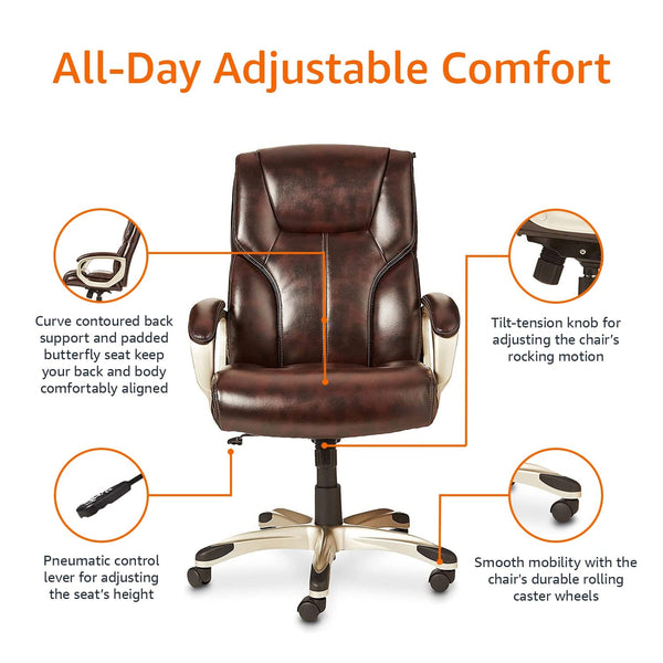 Executive High Back Office Chair with Padded Armrests & 360° Swivel