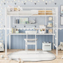 Twin Size Metal Loft Bed with Desk and Storage Shelves