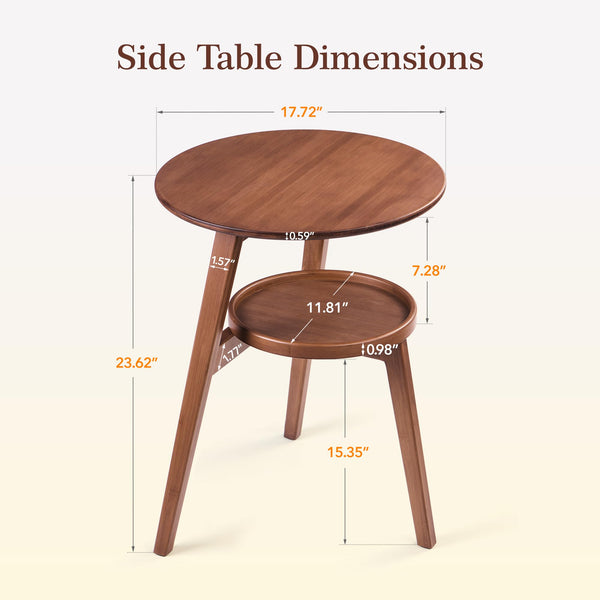 Bamboo Round 2-Tier End Table with Storage Shelf