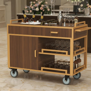 3-Tier Bar Cart with Wheels & Storage | Dark Walnut