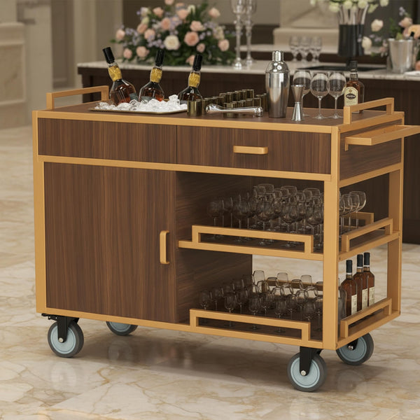 3-Tier Bar Cart with Wheels & Storage | Dark Walnut