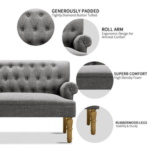 Button-Tufted Linen Loveseat with Wood Frame