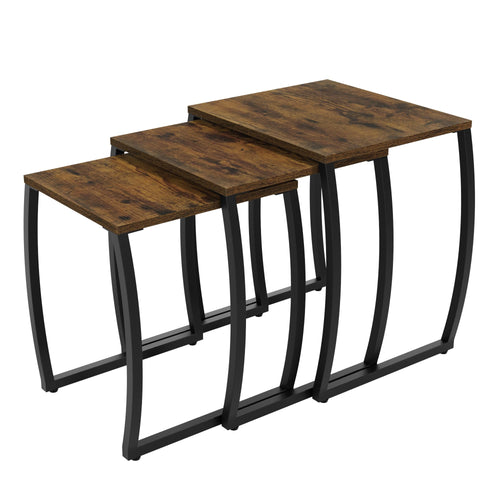 Nesting End Tables Set of 3, Rustic Wood & Metal