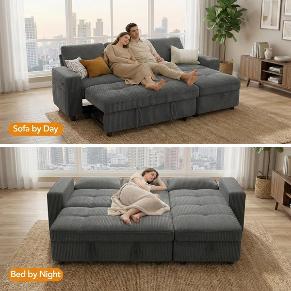 81" L-Shaped Sectional Sleeper Sofa with Pull-Out Bed & Storage