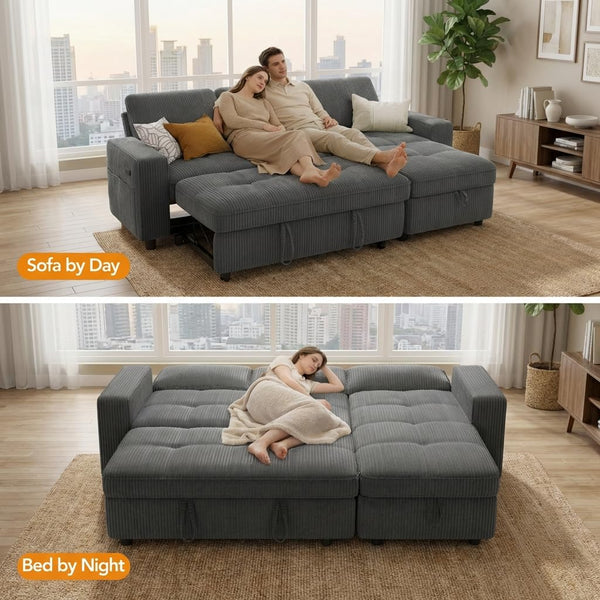 81" L-Shaped Sectional Sleeper Sofa with Pull-Out Bed & Storage