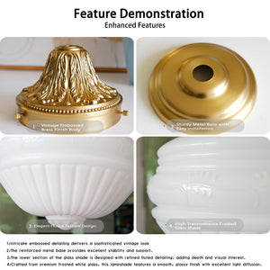 Vintage Milk Glass Pendant Light with Antique Brass Finish – 13.8" Shade, E26