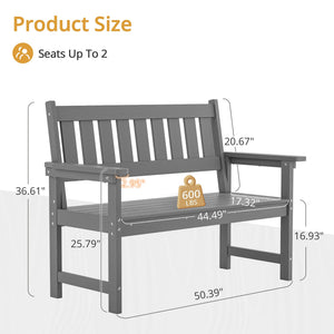 HDPS Outdoor Bench with Ergonomic Backrest, 2-Person