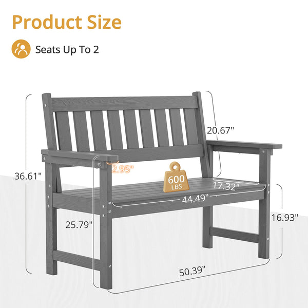 HDPS Outdoor Bench with Ergonomic Backrest, 2-Person