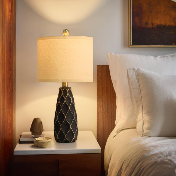 Ceramic Table Lamps Set of 2 - Modern Boho Bedside Lamp 20.75"