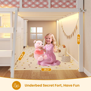 Twin Low Loft Bed with 7 Storage Drawers, LED Lights & Under-Bed Play Space