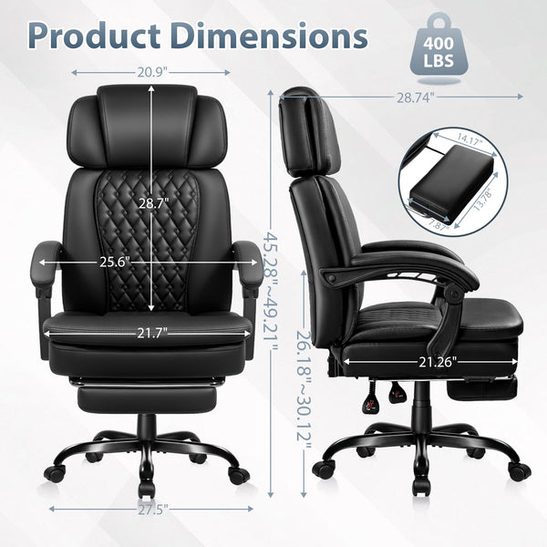 Ergonomic High-Back Executive Office Chair with Footrest — 400 lbs Capacity