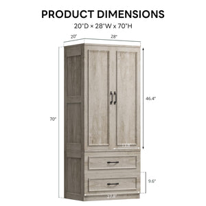 Freestanding Wardrobe Closet with 2 Doors and 2 Drawers – 70" H x 28" W