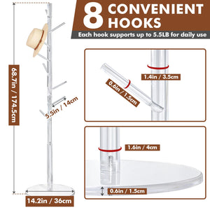 Acrylic Corner Coat Rack Stand with 8 Hooks – Adjustable Height Tree Shelf