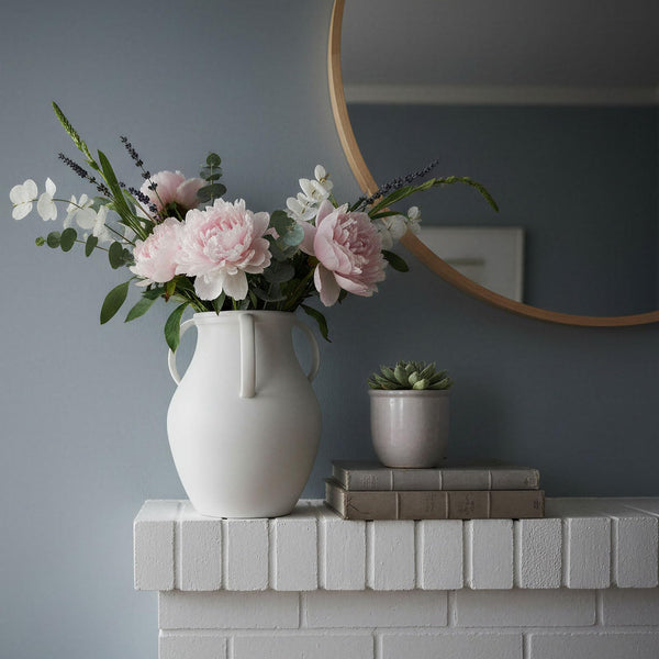 Matte White Ceramic Jug Vase with Handles