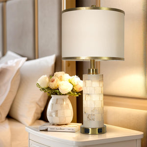 Alabaster Table Lamps Set of 2 with USB Ports, Night Light & Linen Shade