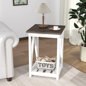 Farmhouse End Table with Storage Shelf – 2 Pack