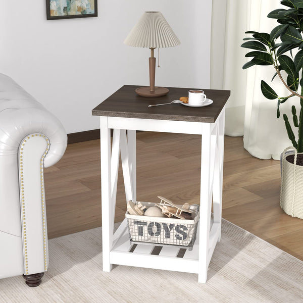 Farmhouse End Table with Storage Shelf – 2 Pack
