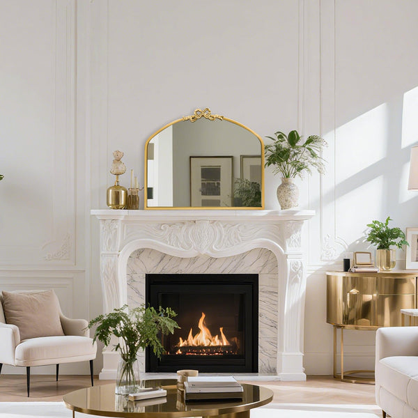 Vintage Arched Bow Wall Mirror – Gold Metal Frame
