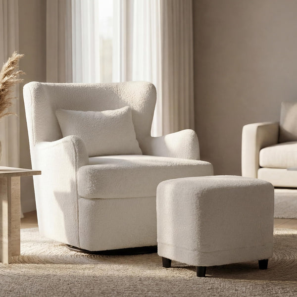 360° Swivel Wingback Accent Chair with Ottoman