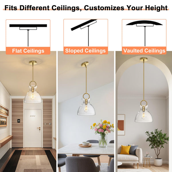 Gold Glass Pendant Light with Clear Round Shade