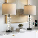 Glass Table Lamps Set of 2 with USB Charging Ports and Linen Shade