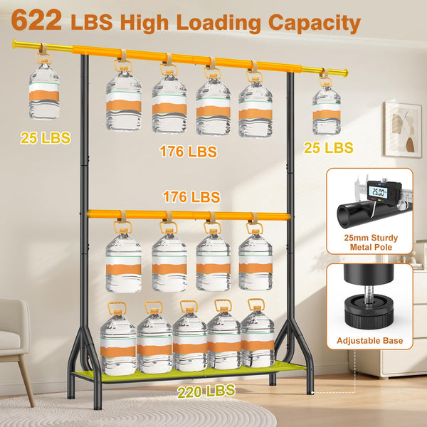Double Rod Clothing Rack with Storage Shelves