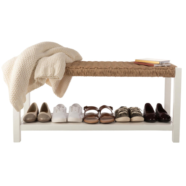 40-Inch Wood Storage Bench with Woven Rope Seat