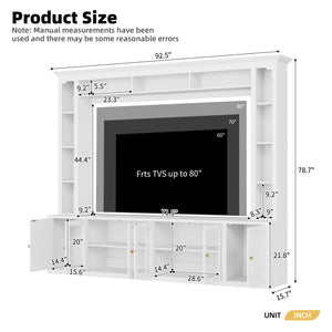 92" Entertainment Center with Bookshelves & Tempered Glass Doors