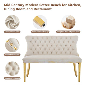 Velvet Settee Dining Bench with Back – Button Tufted Loveseat with Nailhead Trim