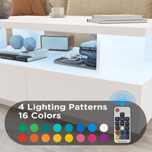 LED Coffee Table with 4 Drawers, High-Gloss White
