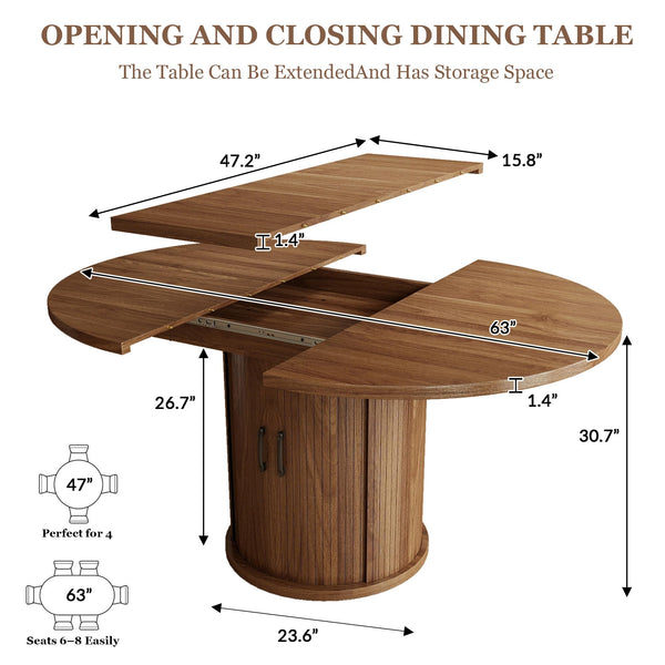 Round to Oval Extendable Dining Table 47" – 63" for 4–8