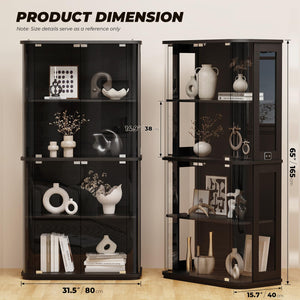 4-Tier Glass Display Cabinet with LED Lights & Motion Sensor
