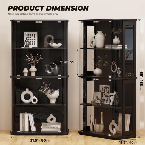 4-Tier Glass Display Cabinet with LED Lights & Motion Sensor