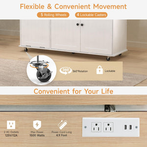 Kitchen Island Cart with Drop Leaf & Power Outlet