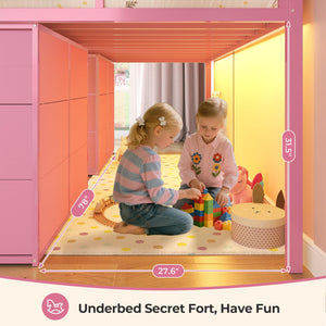 Low Loft Bed Twin with 8 Storage Drawers, Bookcase & LED Lights