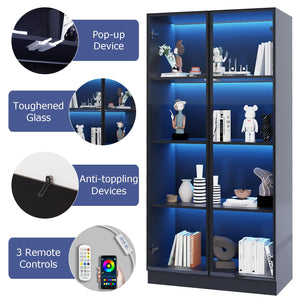 Glass Display Cabinet with LED Lights, Set of 2