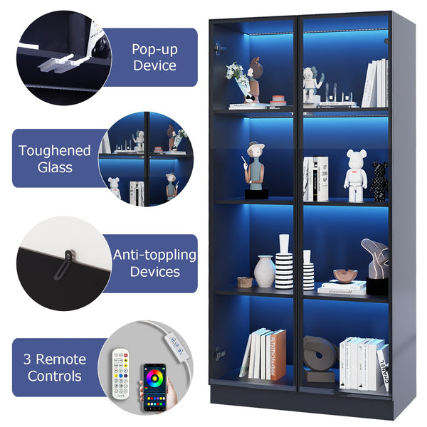 Glass Display Cabinet with LED Lights, Set of 2