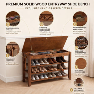 Lift-Top Storage Bench with 3-Tier Shoe Rack