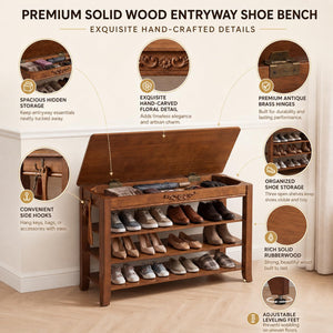 Lift-Top Storage Bench with 3-Tier Shoe Rack