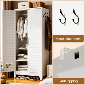 71" Metal Wardrobe Closet with Louvered Doors & Adjustable Shelves