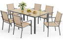 6-Person Outdoor Patio Dining Set with Umbrella Hole – Steel Table & Textilene Chairs