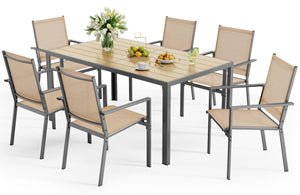 6-Person Outdoor Patio Dining Set with Umbrella Hole – Steel Table & Textilene Chairs