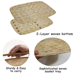 Bamboo Wicker Serving Trays Set of 6 – Rectangular Breakfast & Coffee Table Trays