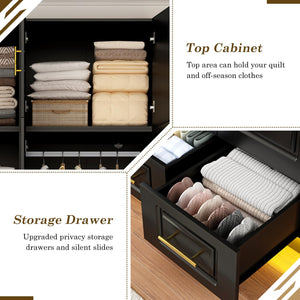Large Armoire Wardrobe Closet with LED Lights & Drawers