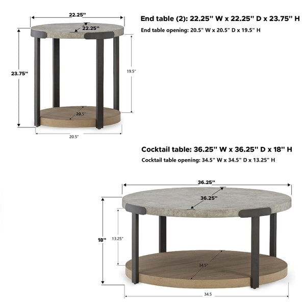 Round 3-Piece Occasional Table Set with Casters